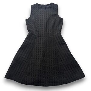 Theory Women Black Textured Jacquard Sleeveless Fit and Flare Dress Size 2